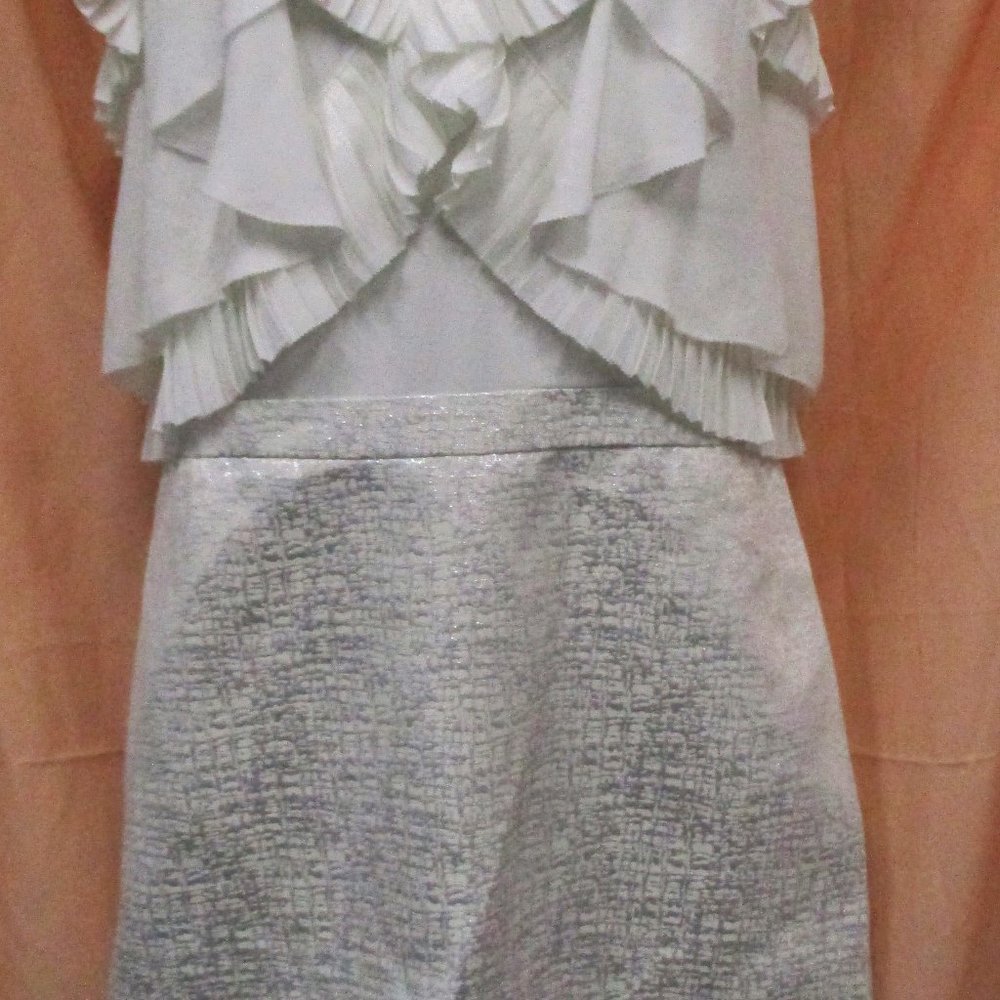 Loft dress size 14 white metalic skirt ruffled sleeveless top New